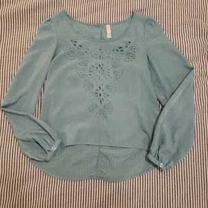 Green Hi-lo Blouse with Cut-Out Detailing